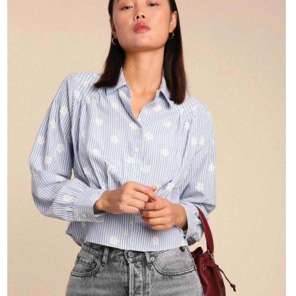 Route Yasmine shirt in Rayures Jacquard Ciel